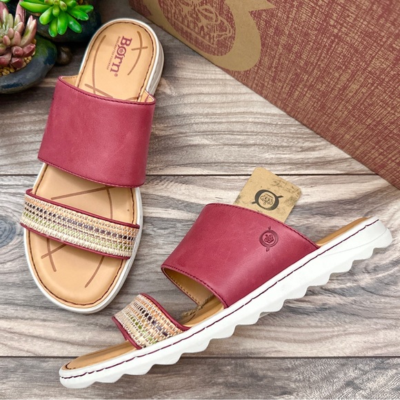 Born Shoes - NIB Born Shore Slide Sandal Red Fabric Combo 9M 40.5